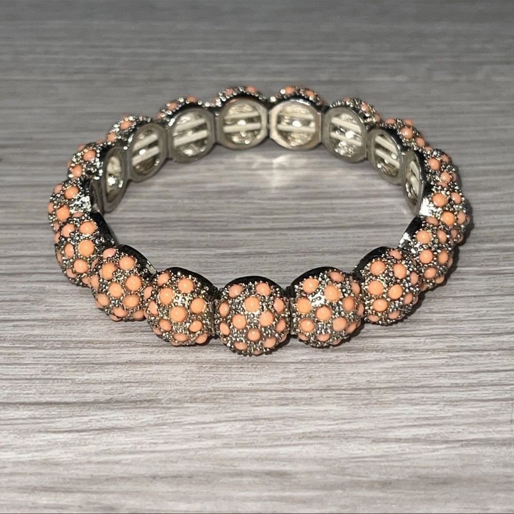 Shamballa Style Bracelet Pave Crystal Beads Silver Tone Stretch Bohemian Boho